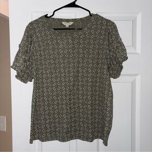 Lucky Brand Olive Geometric Blouse